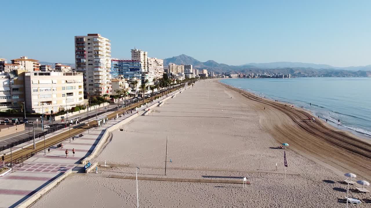 Aerial view of an urban beach in the mediterranean