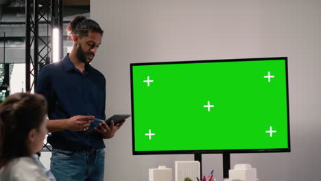 Business presentation with chroma key screen