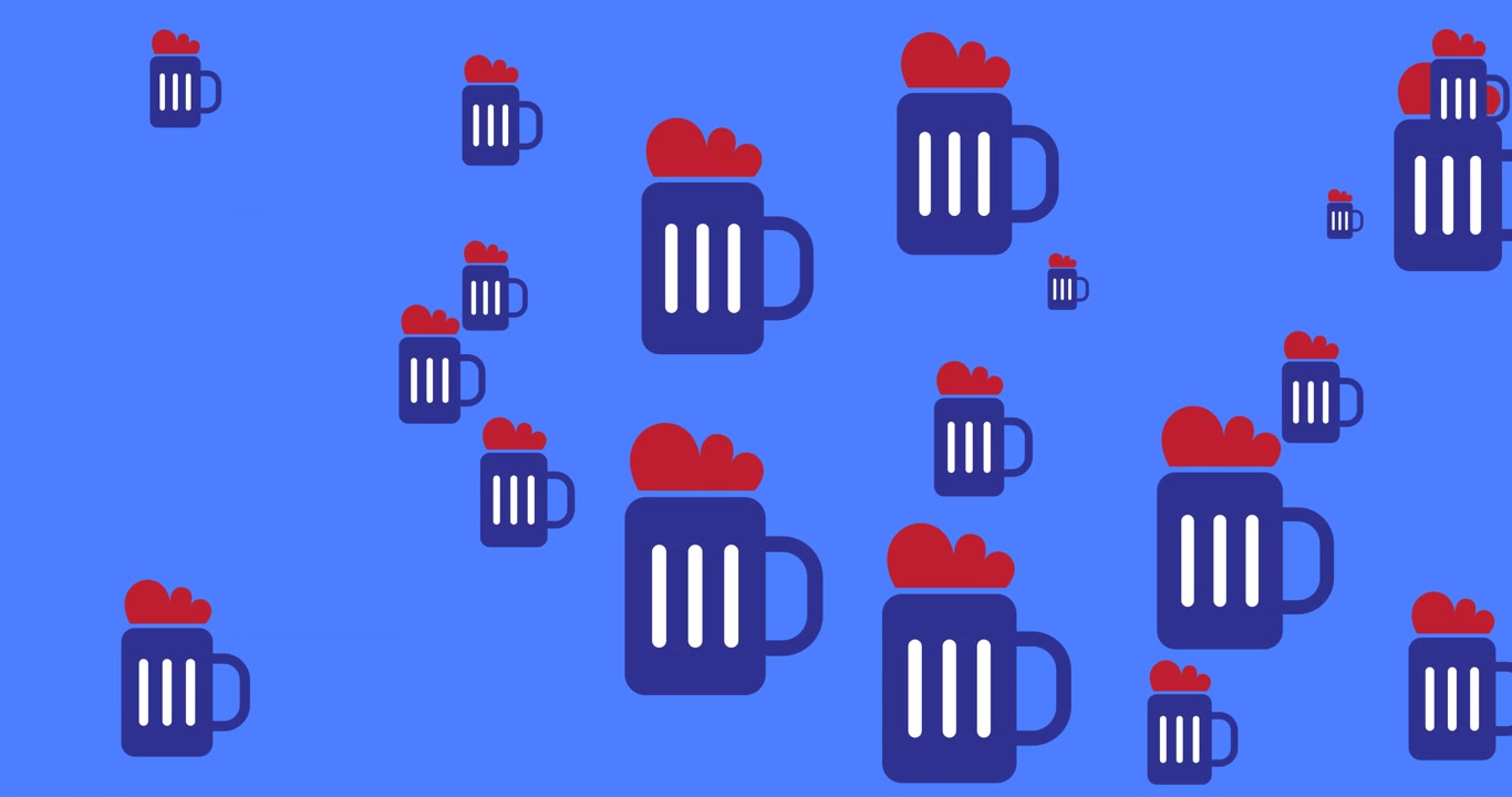 Animation of beer mugs moving over blue background