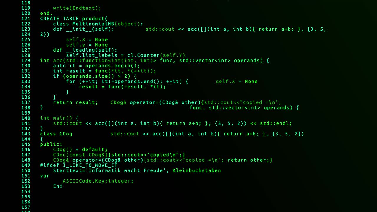 Programming code on black screen loop animation background a programmer writes a program silicon
