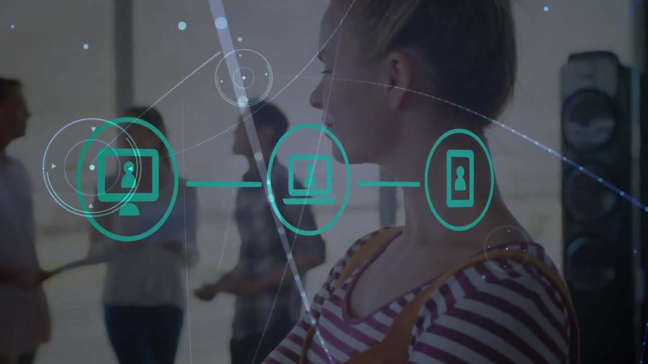 animación de personas de negocios, iconos y red de conexiones