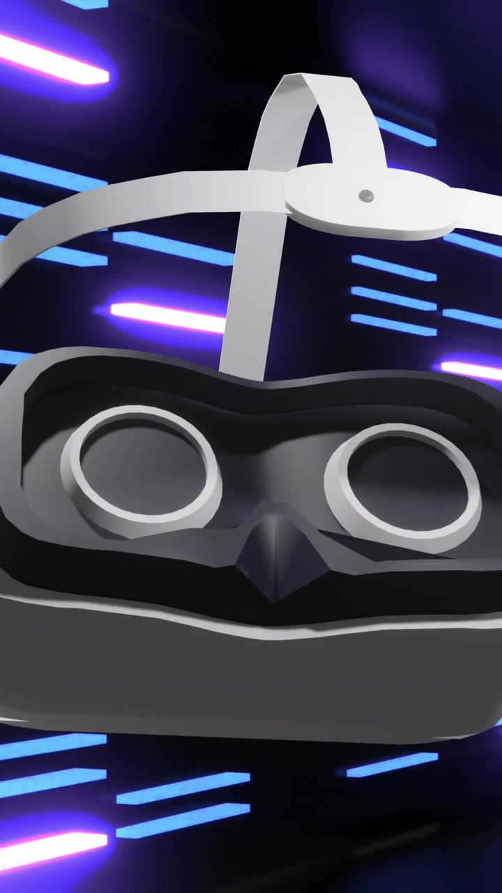 Animation of vr headset over neon purple lights