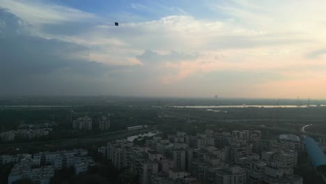 kite flying on buildings in noida drone view delhi in india