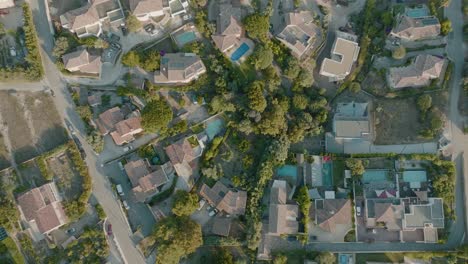 top down aerial over suburban residential area suburbs in south of france, carqueiranne, var, provence-alpes-côte d'azur