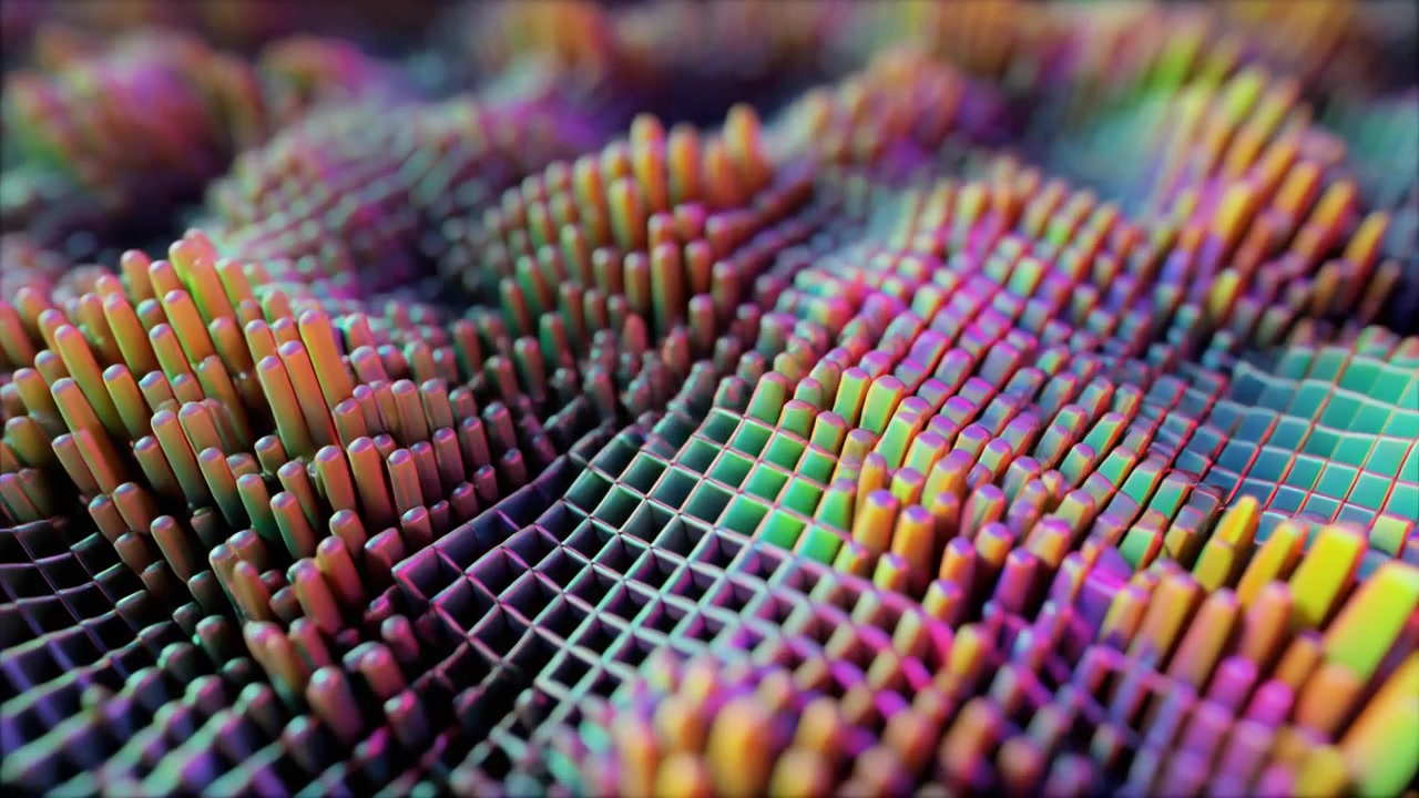 Abstract 3D Wave Motion of Colorful Geometric Pillars