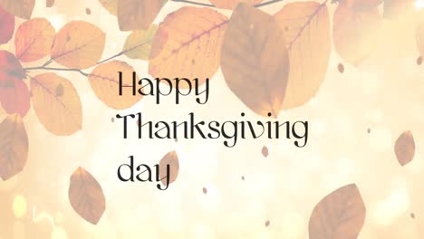 Animation-Eines-Happy-Thanksgiving-Day-Textes-über-Herbstblättern-Auf-Gelbem-Hintergrund