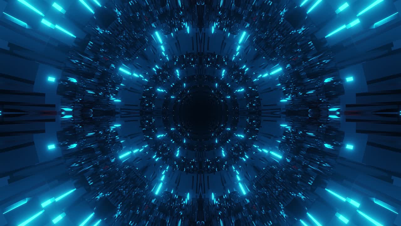 formas y patrones psicodélicos inmersivos y giratorios de color azul cian.