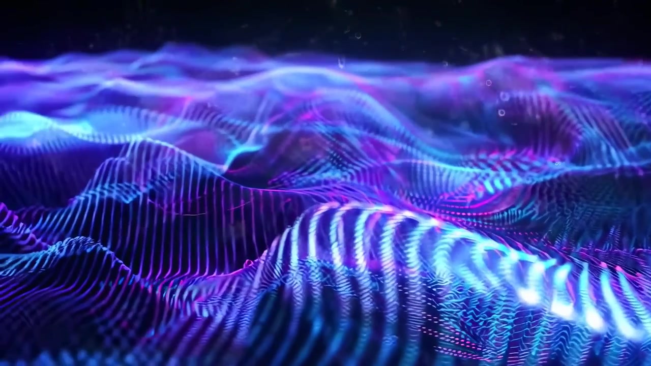 Dynamic Abstract Waveform of Neon Blue and Purple Lights