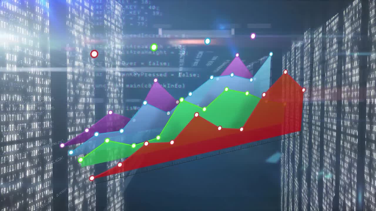 animación del procesamiento de datos y formas sobre fondo azul