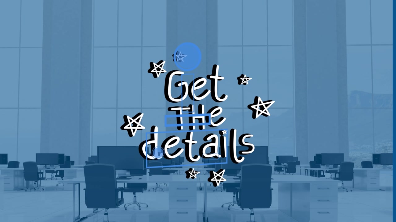 Animation of retro joystick icon, get the details text, starts with furniture at office