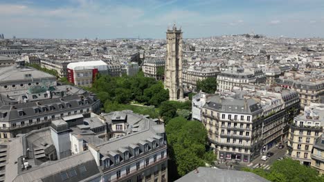 saint-jacques tower and cityscape, paris in france
