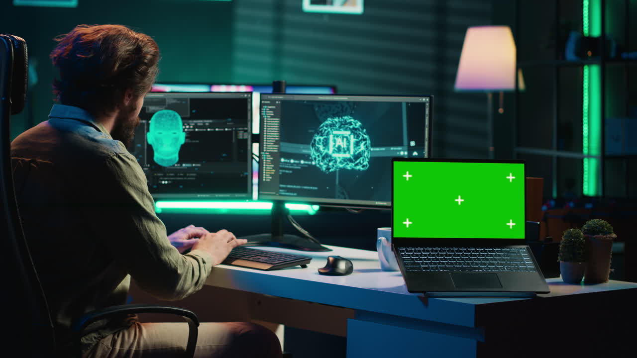 Premium stock video - Programmer being asked existential questions by ...