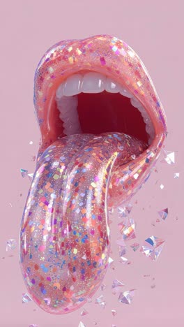 visuals of sparkling lips complemented by a glittering tongue make a stunning impression