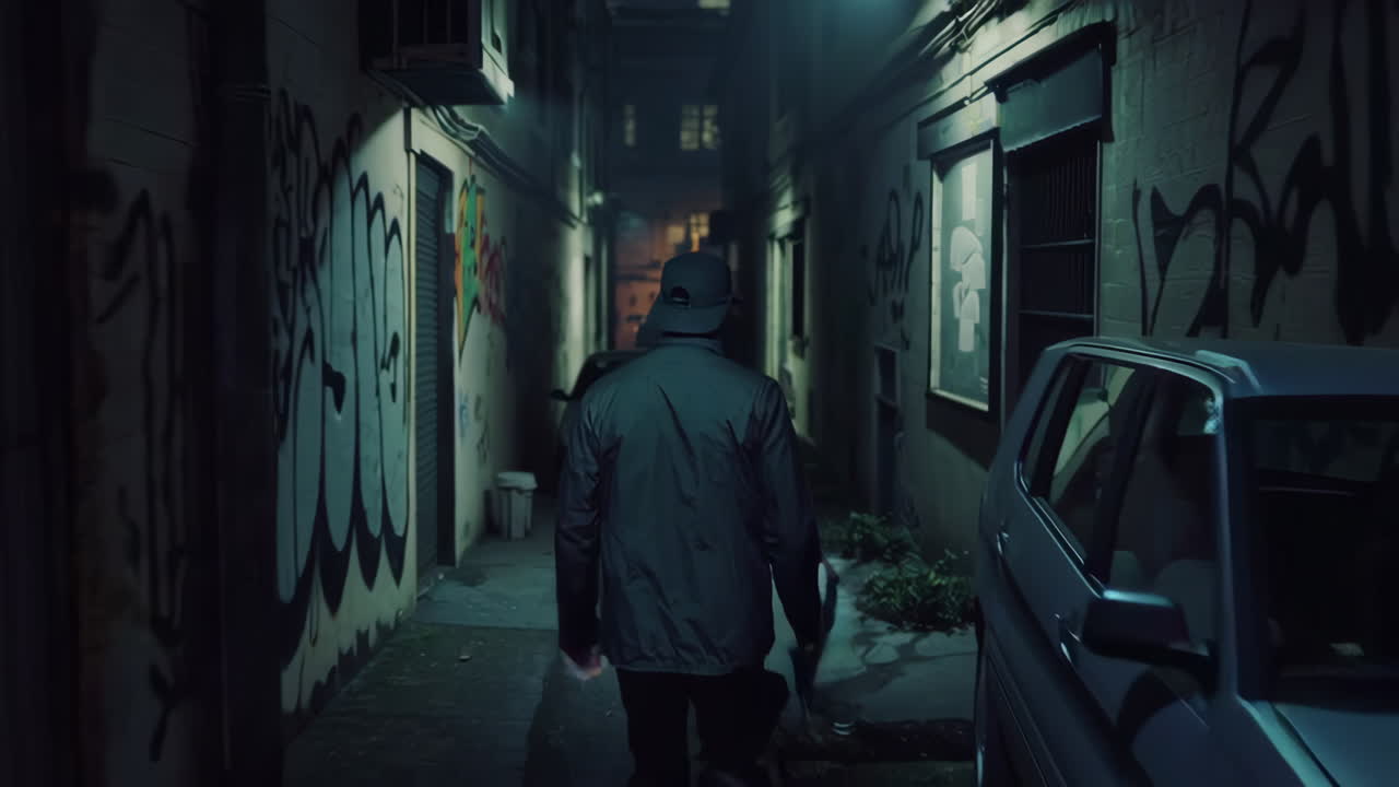 Night Walk in Urban Alley