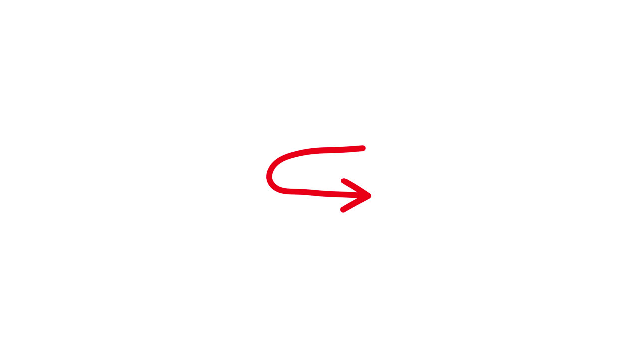 Red Curved Arrow Drawing Animation on White Background