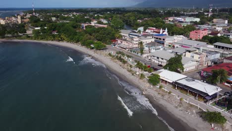 aerial view: caribbean beach at la ceiba city in northern honduras