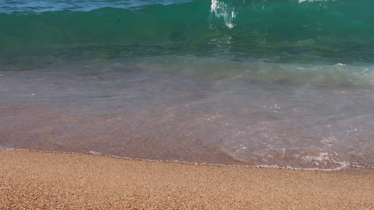 Close up of waves hitting the shore on the beach
