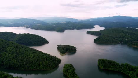 Islands-in-Lake,-Watauga-Lake-in-East-Tennessee,-not-far-from-Kingsport-Tennessee,-Aerial
