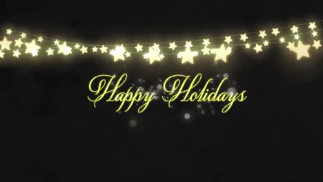 Animation-of-happy-holidays-text-over-fairy-lights-and-flickering-fireworks