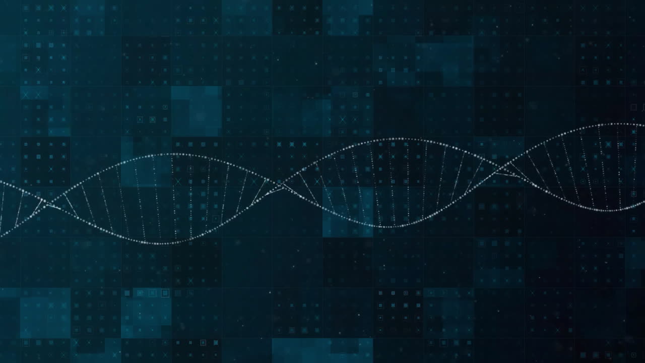 Animation of dna strand and data processing over dark background