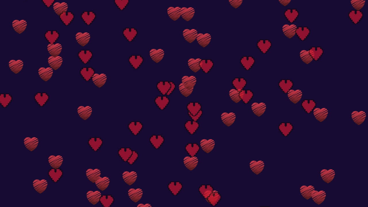 animación de múltiples iconos de corazón rojo flotando contra un fondo azul con espacio de copia