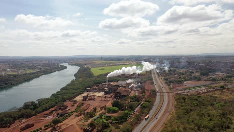 aerial view on biofuel, sugarcane and ethanol factory