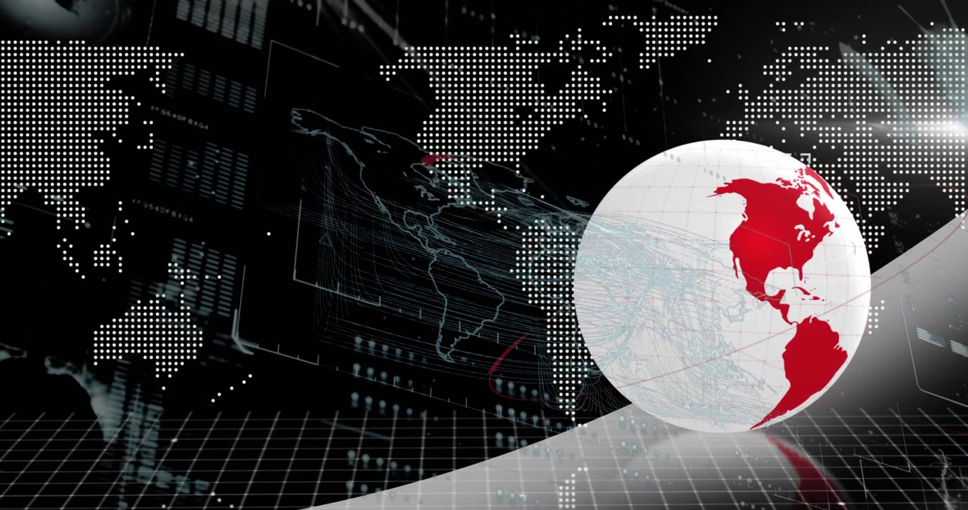 Animation of data processing over world map and globe