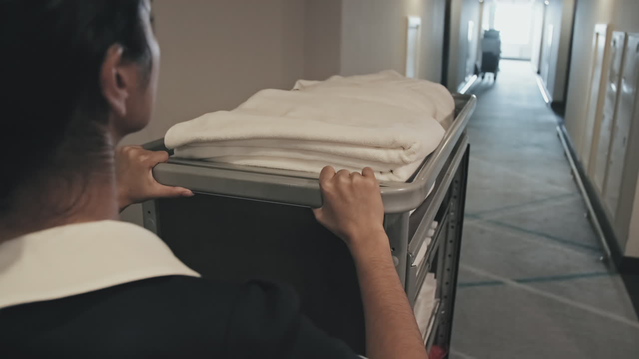Female Housekeeper Doing Rooms Cleaning