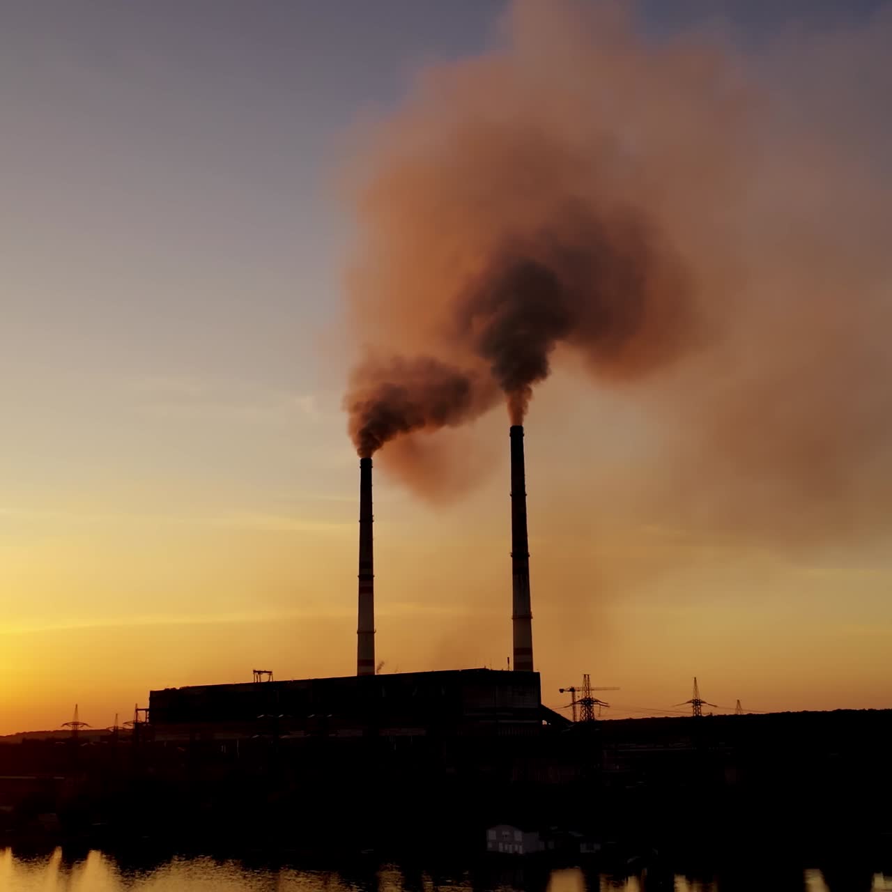 Smoke from pipes in factory