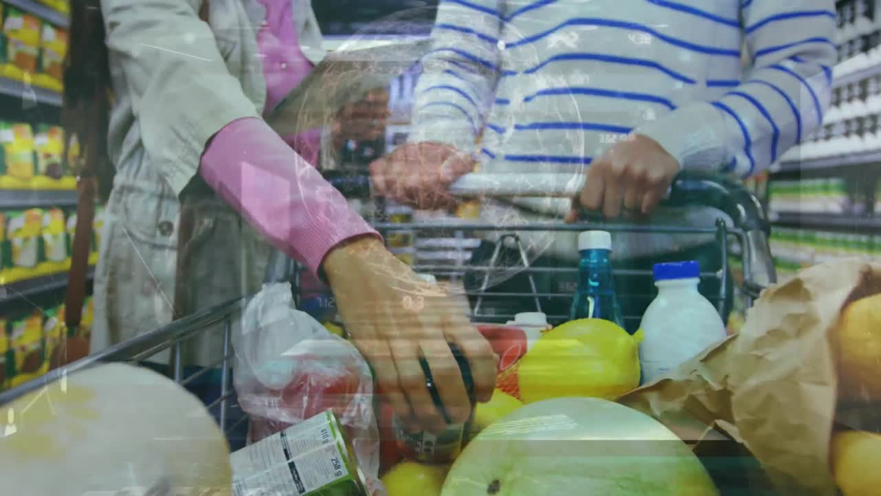 백인 커플 쇼핑에 대한 데이터 처리 애니메이션