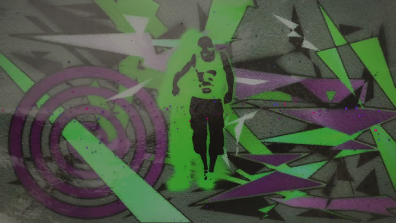 Abstract shapes and colors animation over silhouette of person dancing