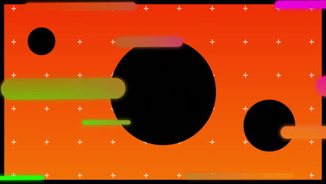 animation of colourful shapes moving on red background