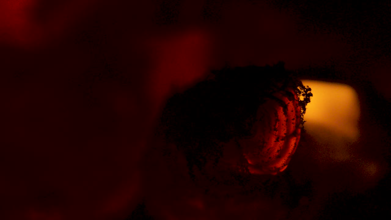 Red Hot Glowing Log with Small Flames Flickering Behind and in Background 4K