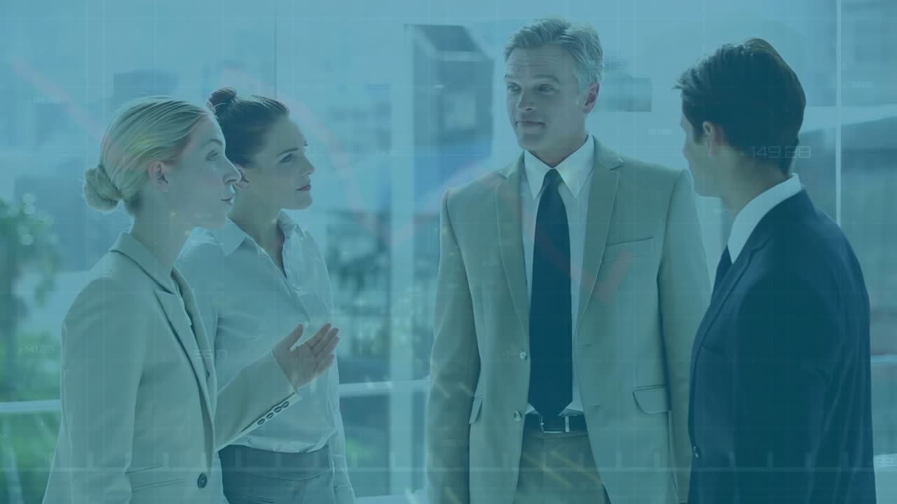 웃는 다양한 사업가들에 대한 금융 데이터 처리 애니메이션