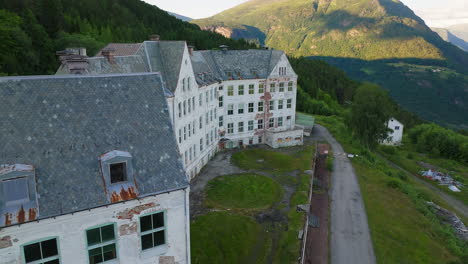 aerial arc shot of white lyster sanatorium