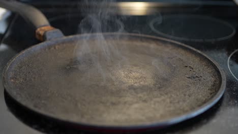 Closeup-of-a-hot-pan-with-smoke-coming-out-of-it