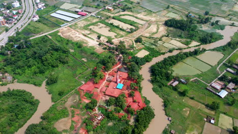 aerial traditional brick factory or brick kiln