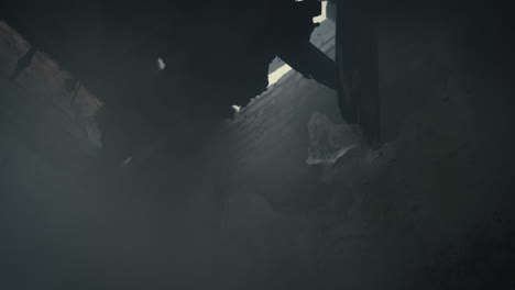 aftermath of a disaster: ruins and soldiers