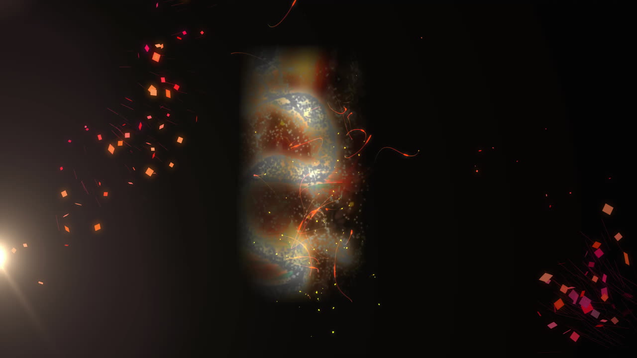 animación de la cuenta atrás a medianoche y puntos de luz en fondo negro