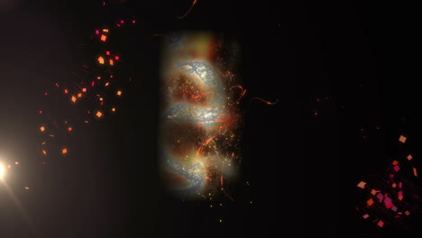 animación de la cuenta atrás a medianoche y puntos de luz en fondo negro