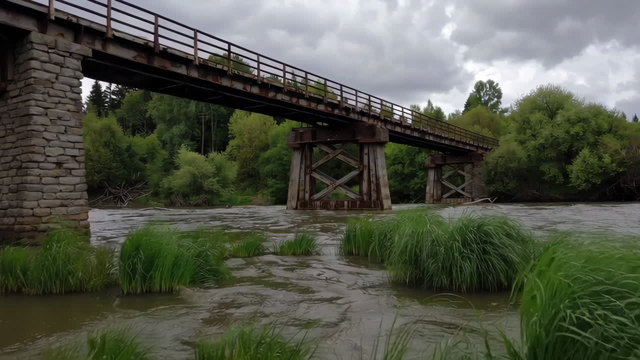 Rusty Bridge Over a River in the Forest