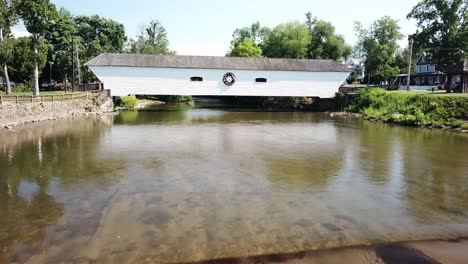 aerial pullout from the elizabethton covered bridge in elizabethton tennessee