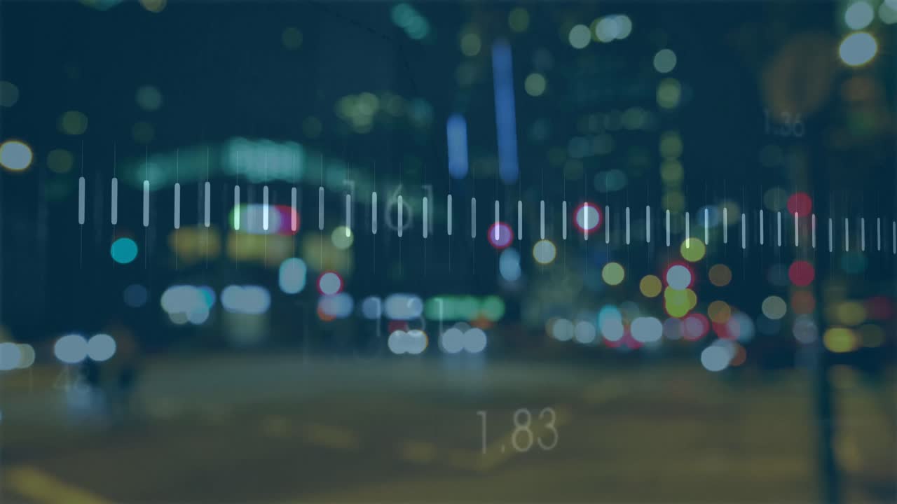 도시 풍경 위의 데이터 처리 애니메이션