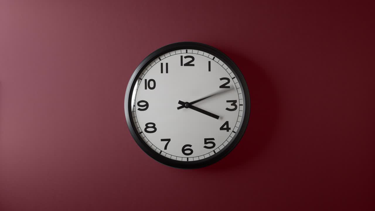 Clock Face Full Circle 12 hours on red green blue orange background in time lapse