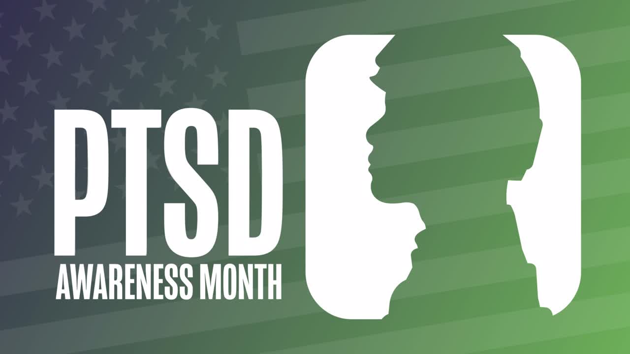 6월은 ptsd 의식의 달입니다. 평평한 휴가 애니메이션, 모션 그래픽 디자인, 4k, hd 루프 영상.