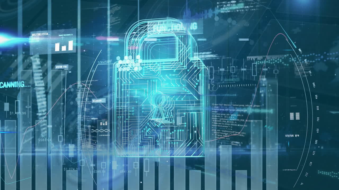 Animation of data processing over security padlock