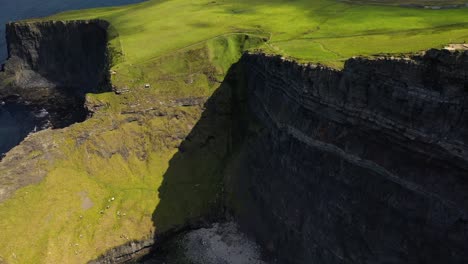 Sea-birds-flying-over-Cliffs-of-Moher,-Ireland,-aerial-reveal