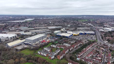 panorama of a large suburban area at wembley in northwest london, england, uk. aerial shot