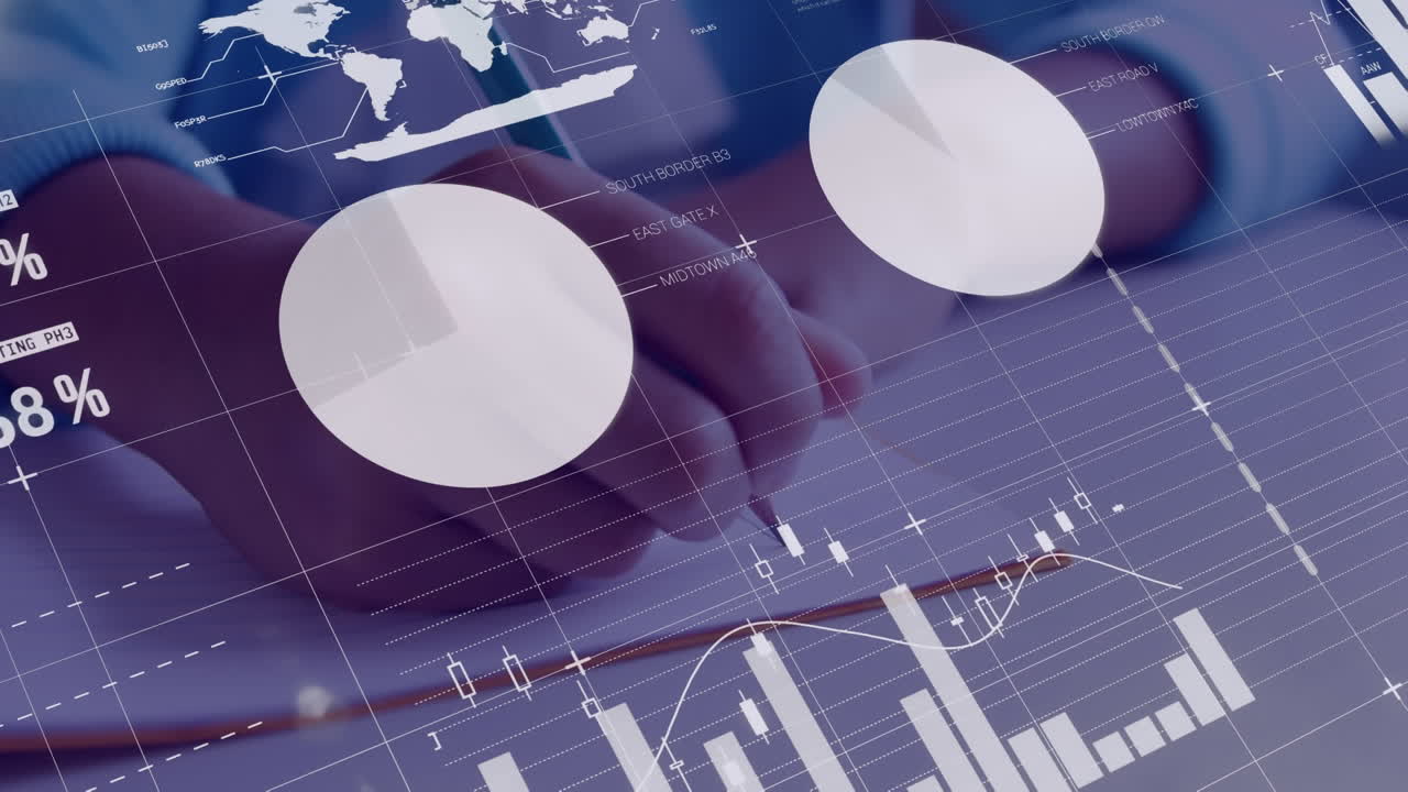 Animation of data processing over hands writing in classroom