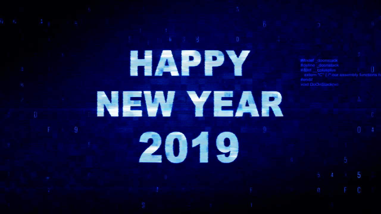 Happy New Year 2019 Text Digital Noise Twitch Glitch Distortion Effect Error Animation.